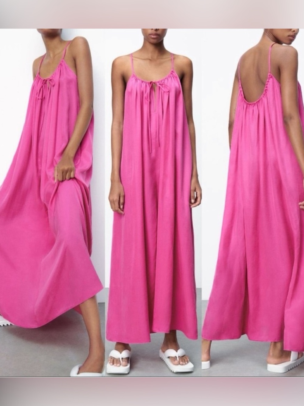 NWT Zara Pink Satin Maxi Dress Size Medium